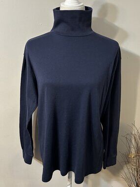 Vtg Bobbie Brooks Women Turtleneck Long Sleeve Blue T-shirt Top Cotton Sz XL USA